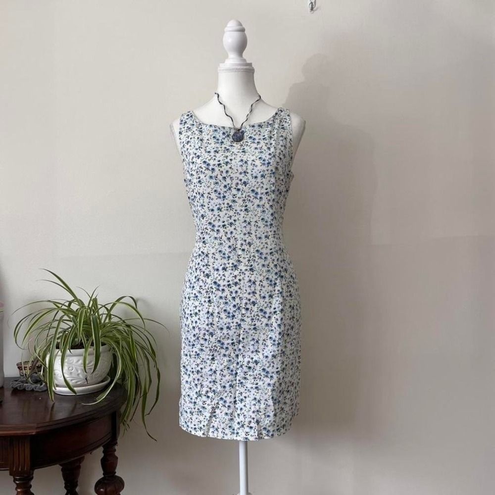 Vintage Daniel Laurent Cotton Floral White Womens Midi Dress Cottagecore